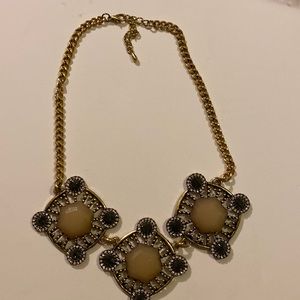Women’s Fashion Necklace featuring black gems, crystal gems, gold tone setting